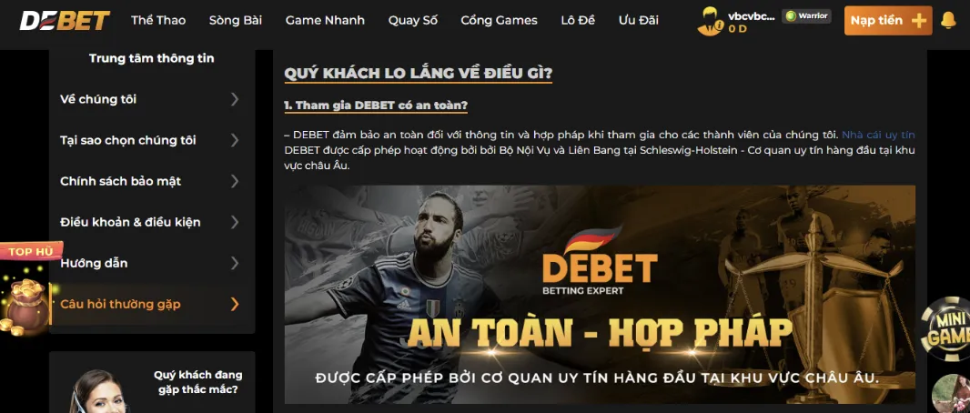 DEBET có chịu trách nhiệm khi xảy ra lỗi giao dịch không?